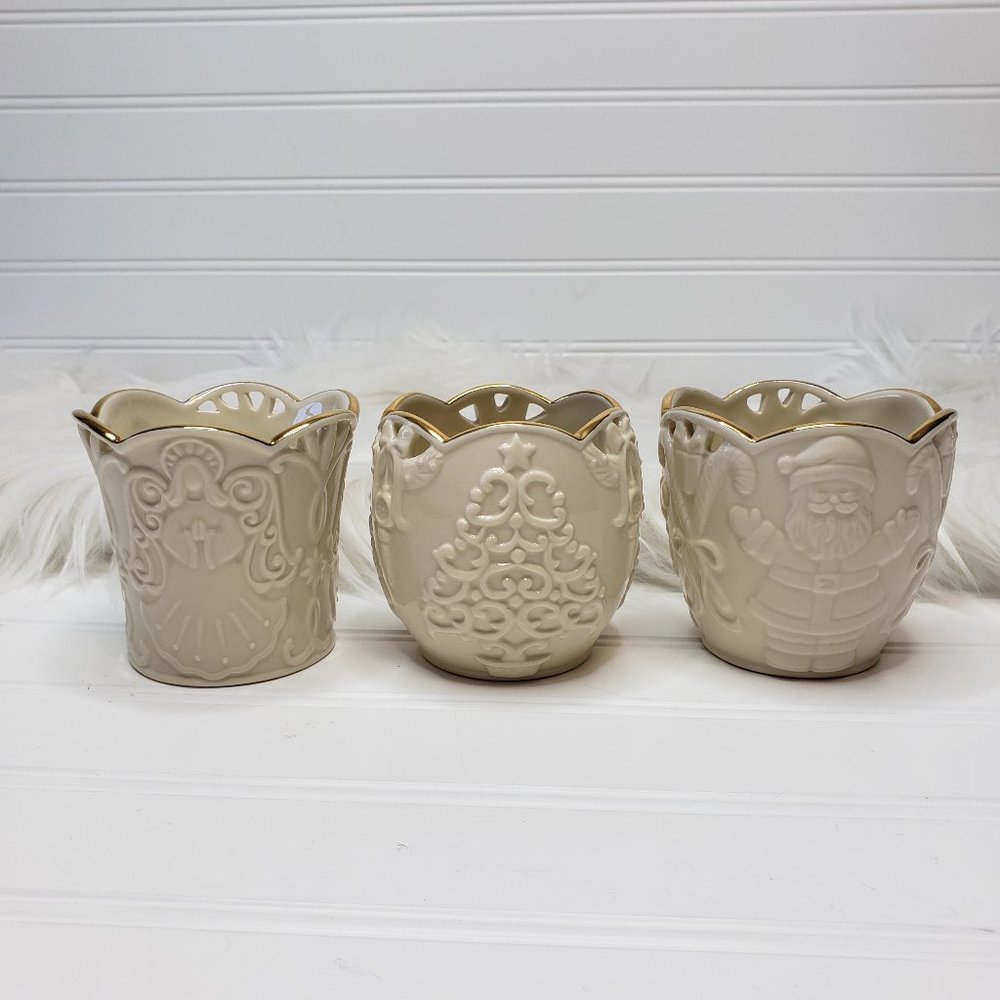 Set of 3 - Lenox Merry Lights Angel, Santa, & Christmas Tree Votive Tea Light